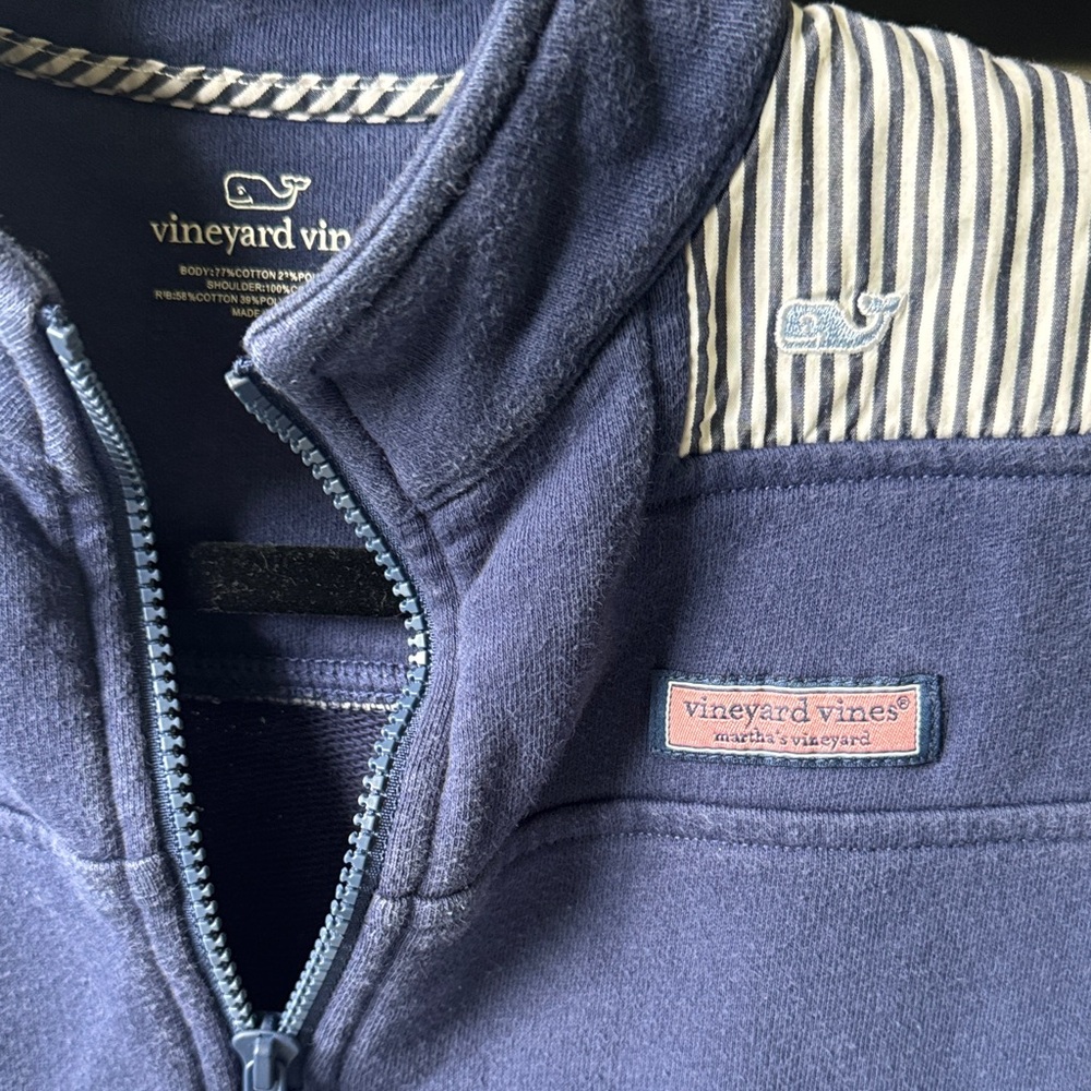 Vineyard Vines Blue Pullover with Striped Shoulder